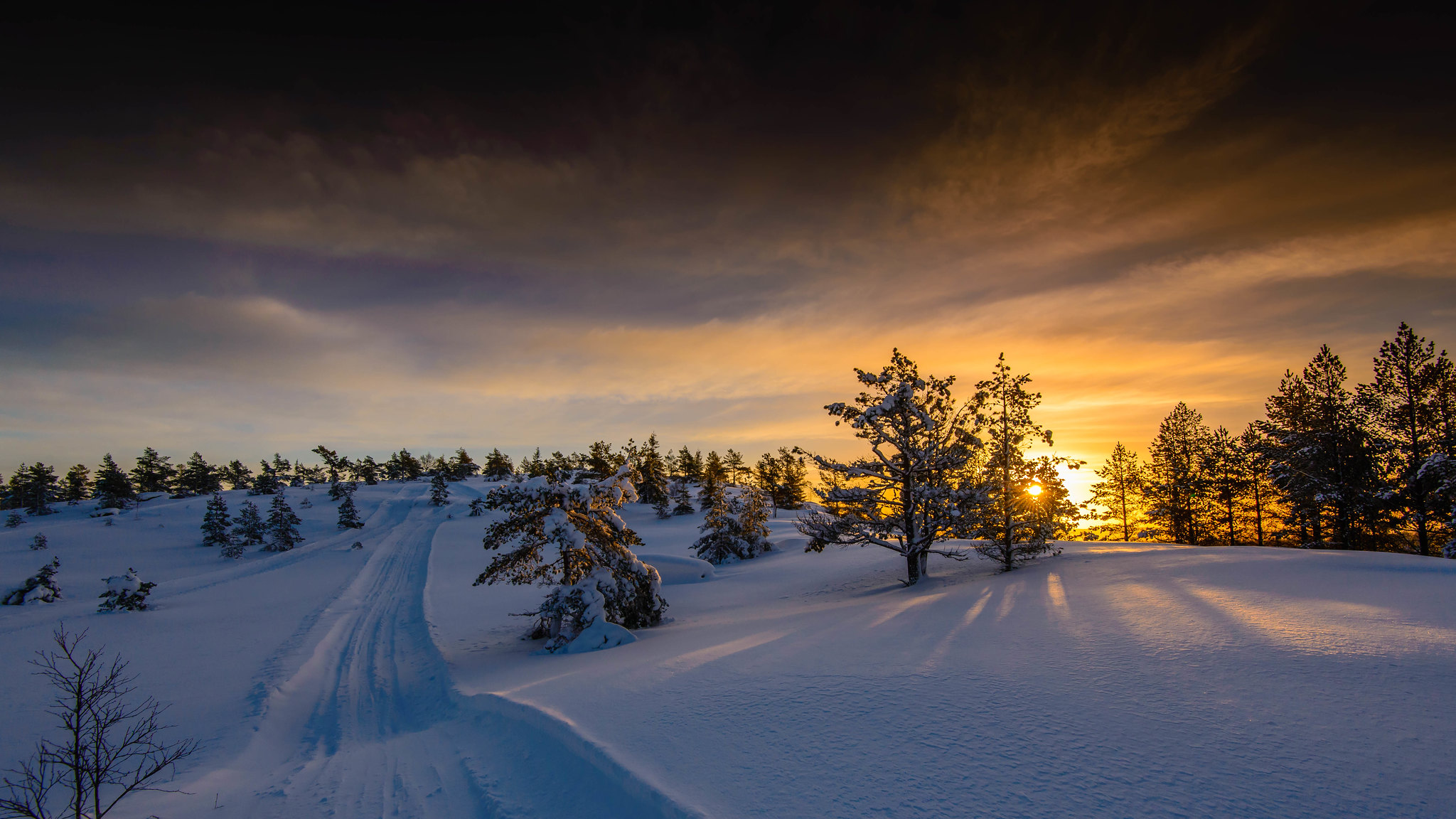 Фото закат, зима, норвегия - обои на стол