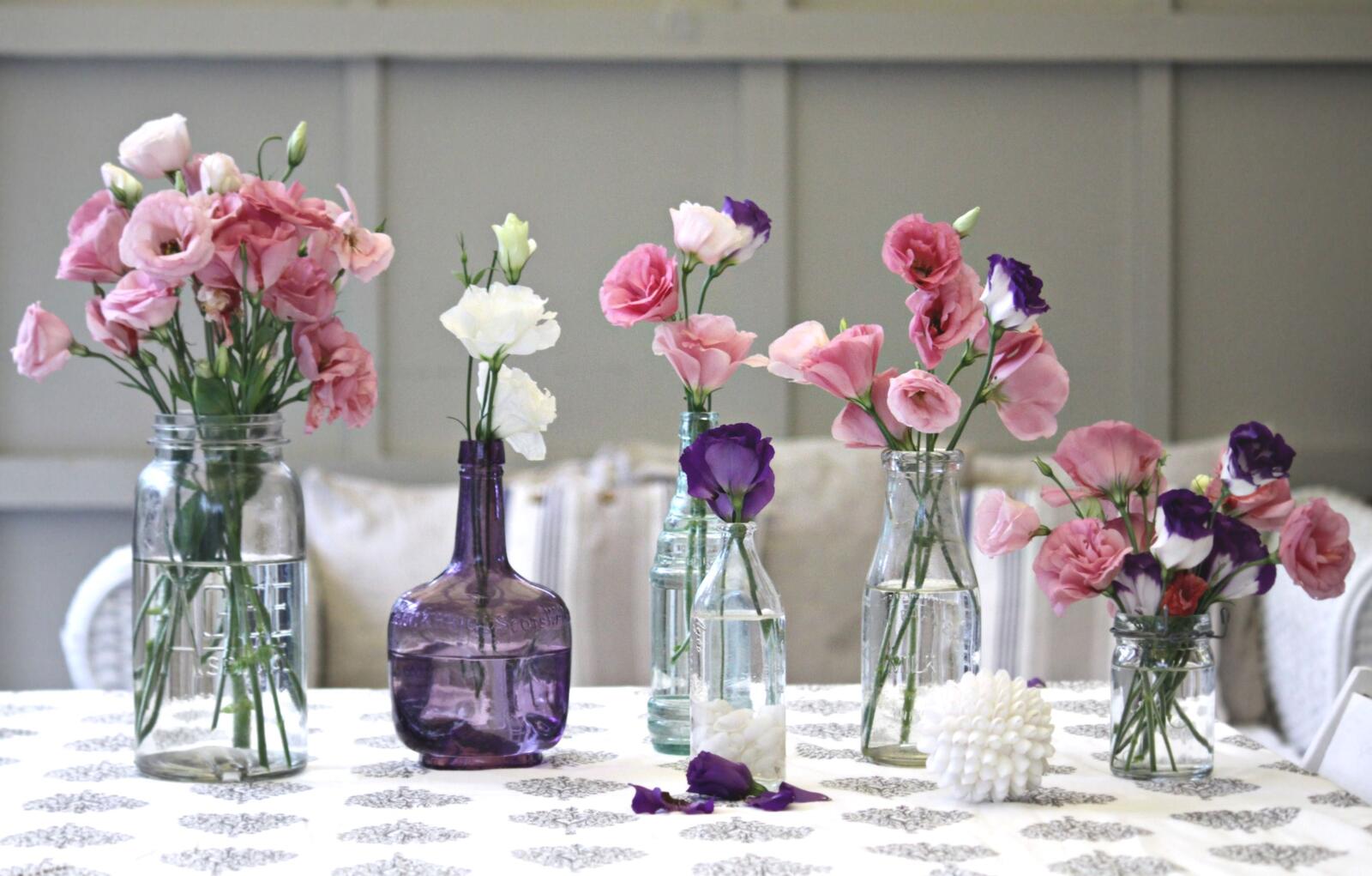 Wallpapers bottles vases bouquets on the desktop