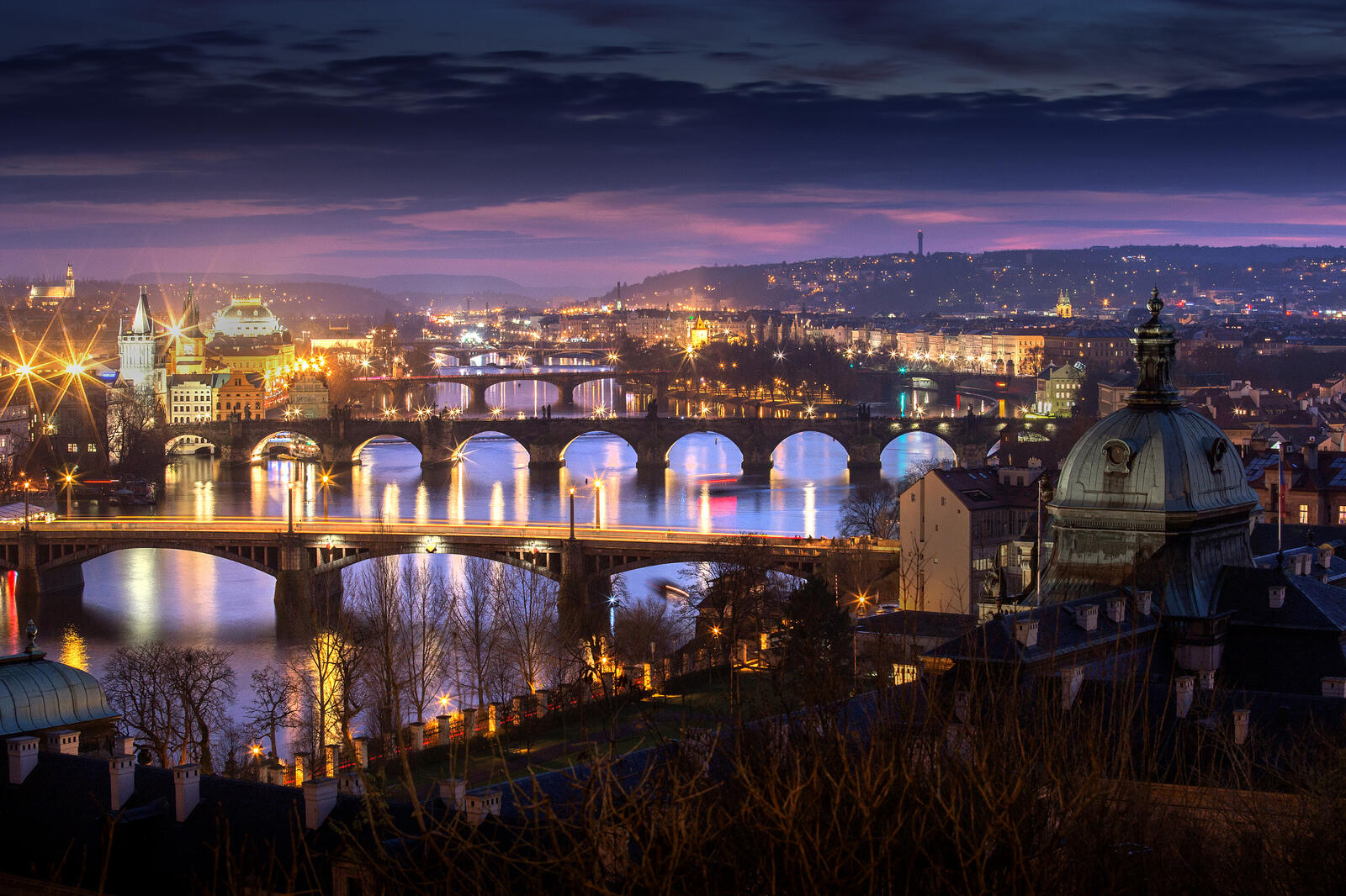 Обои Прага подсветка моста арки на рабочий стол