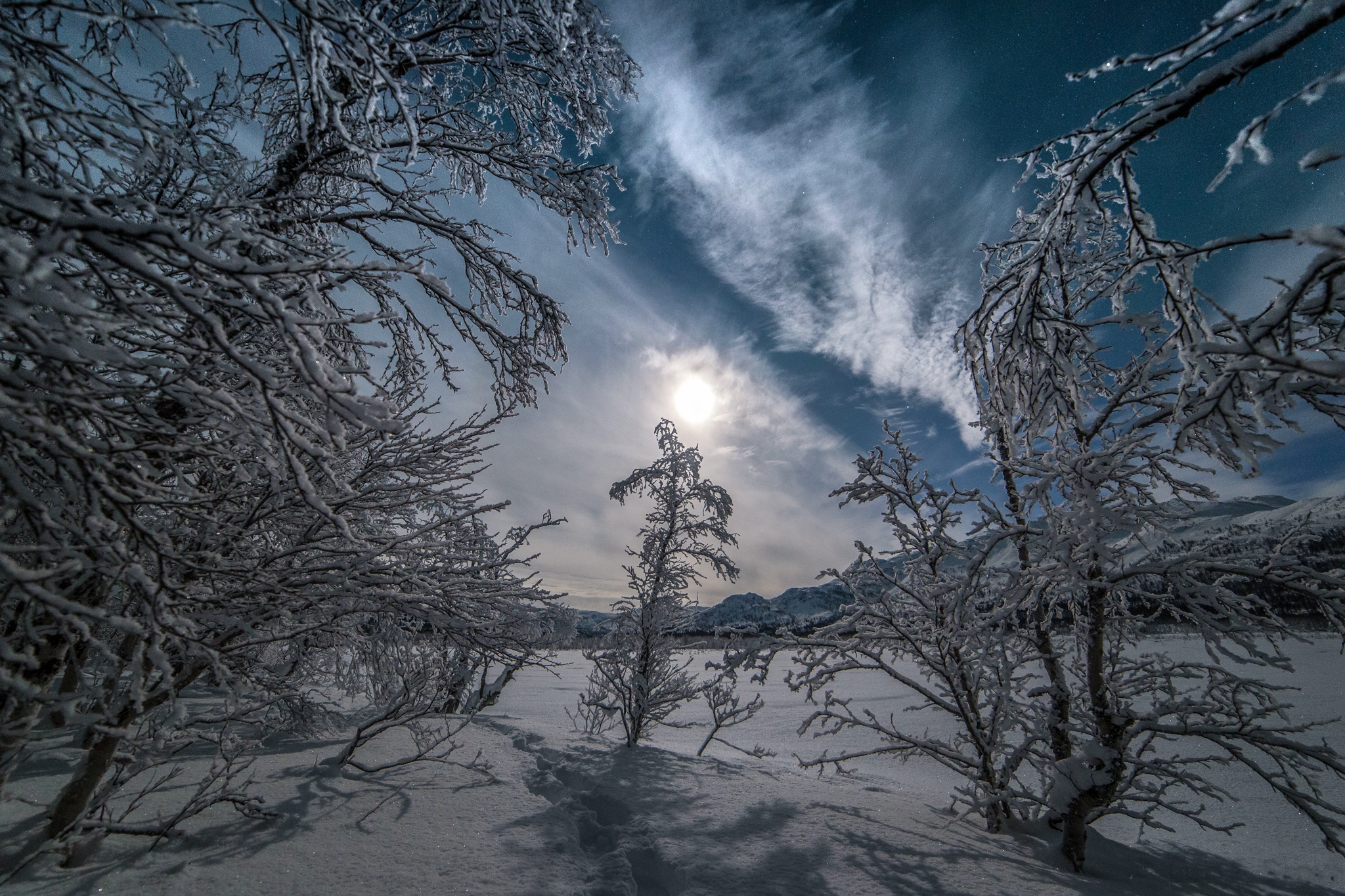 Фото бесплатно снег, ночь, горы