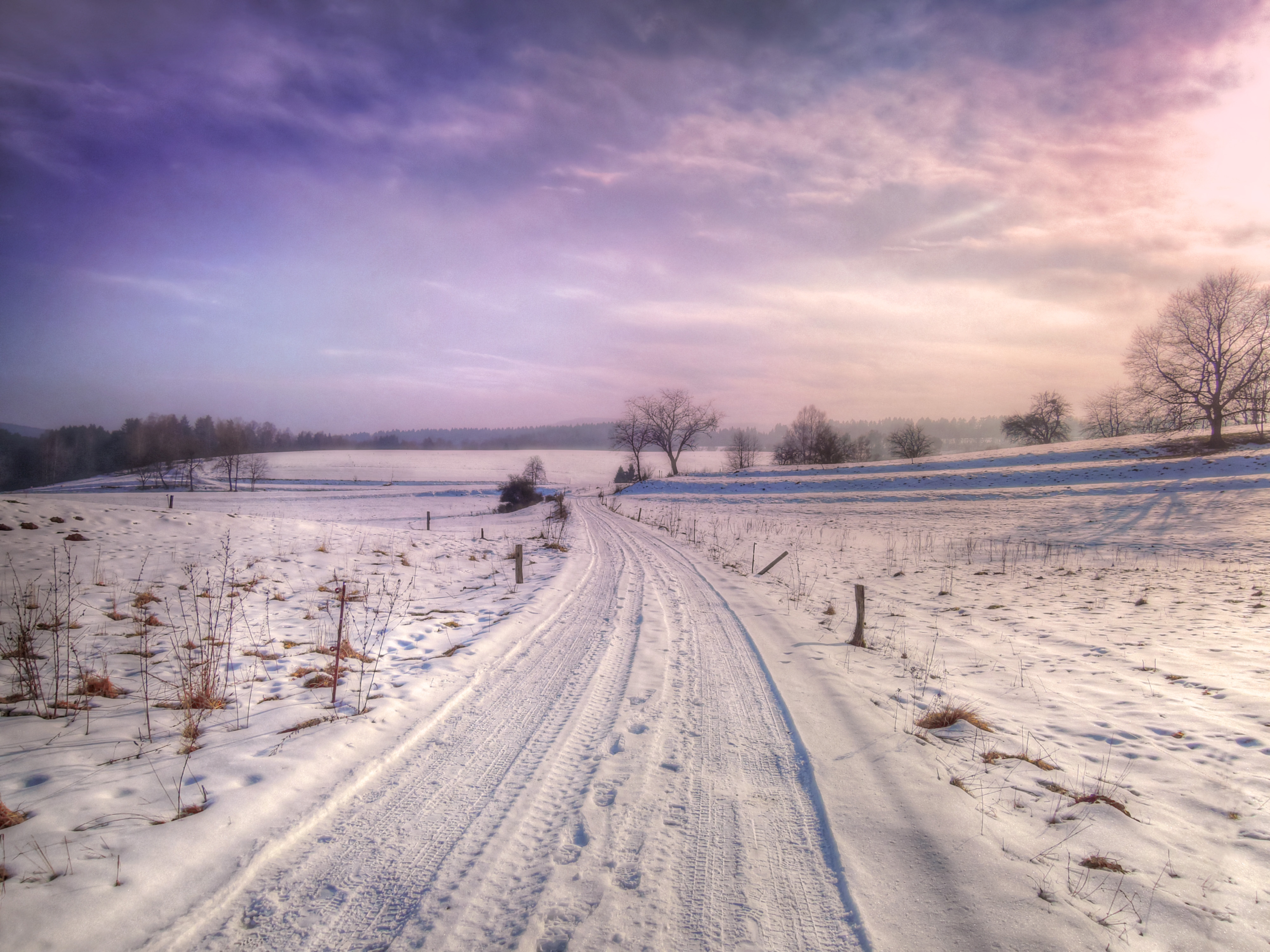 Фото бесплатно вечер, закат, зимняя дорога
