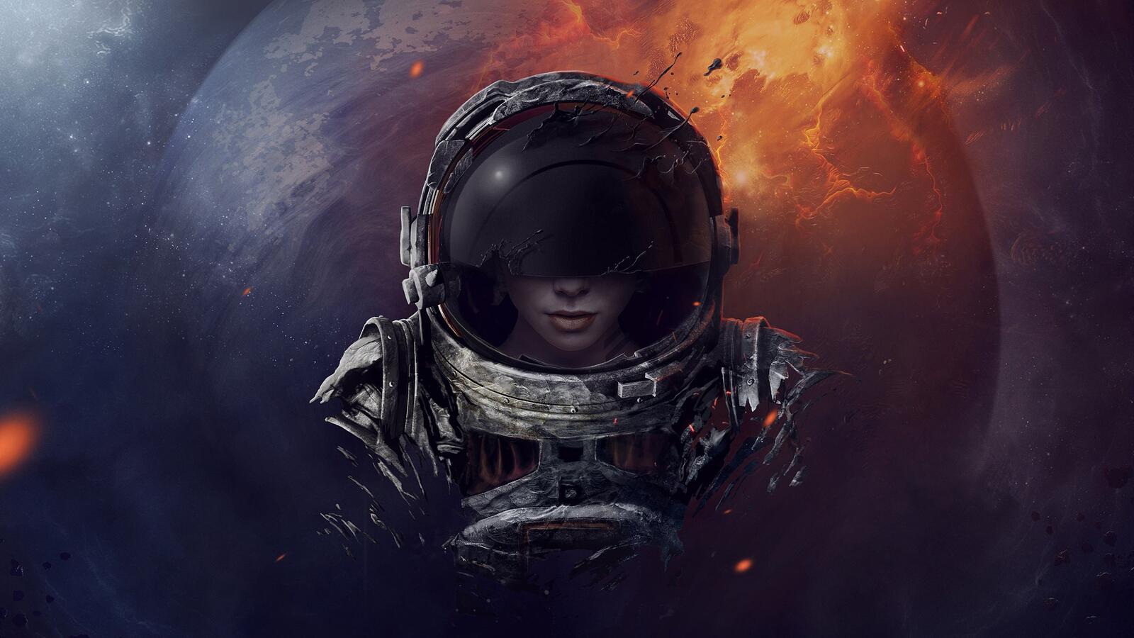 Обои астронавт девушка шлем на рабочий стол
