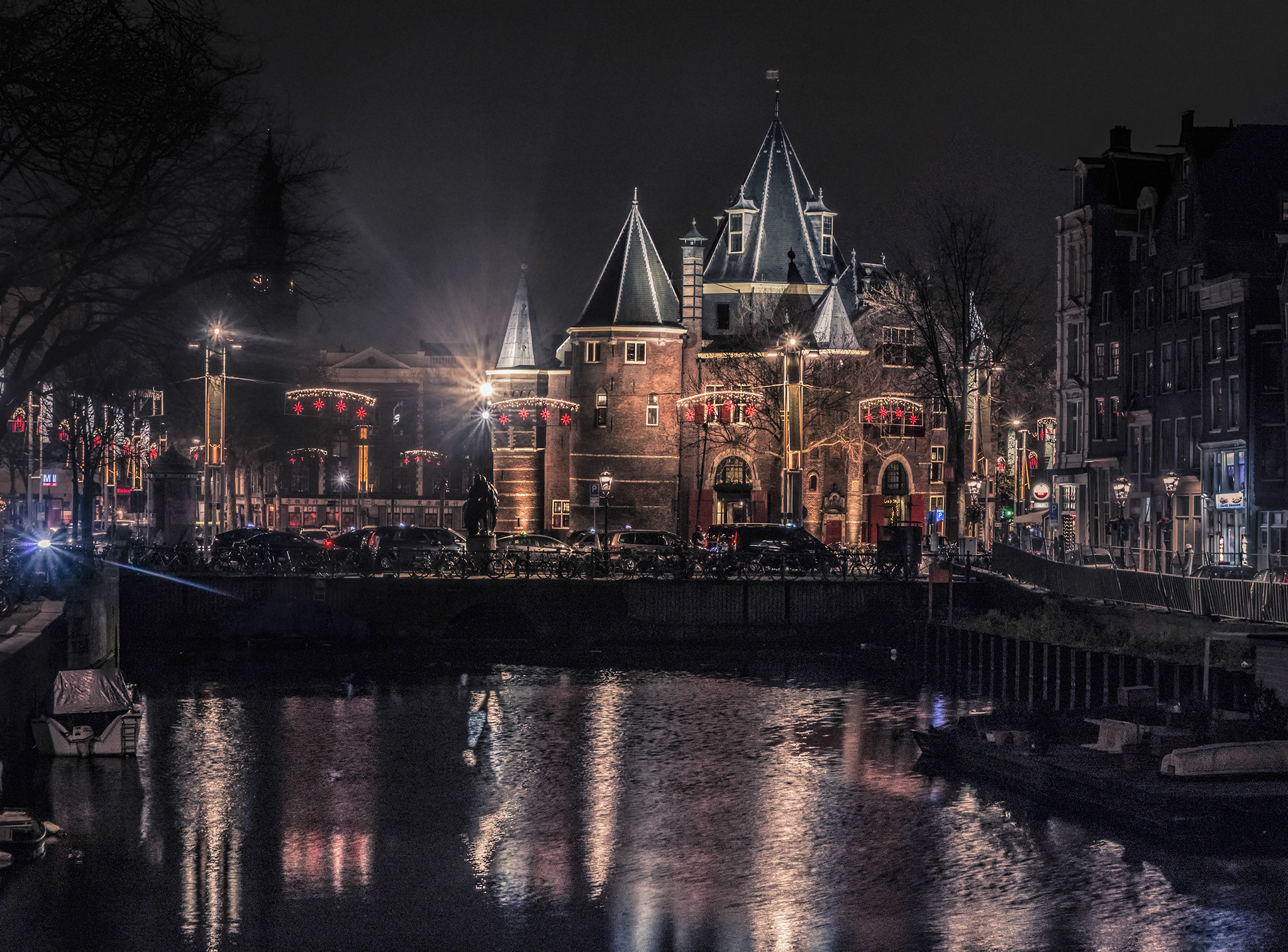 Обои ночной город город амстердам на рабочий стол