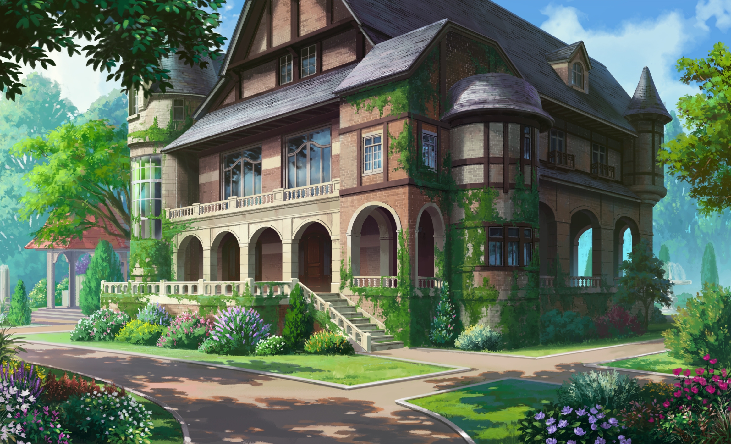 Wallpapers house anime beautiful forest on the desktop