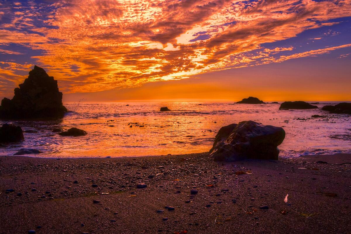 Amber sunset on the sea