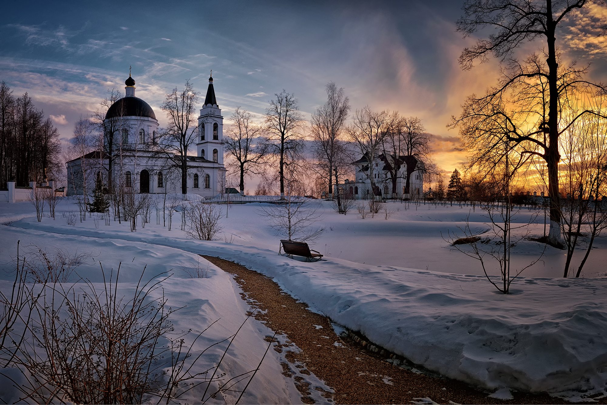 Обои церковь Святого Николая пруд зима на рабочий стол