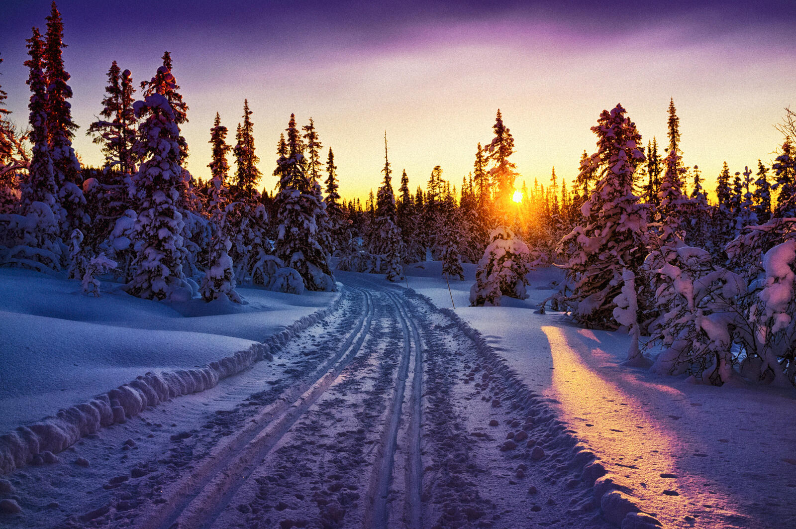 Wallpapers ski track snow sunset on the desktop