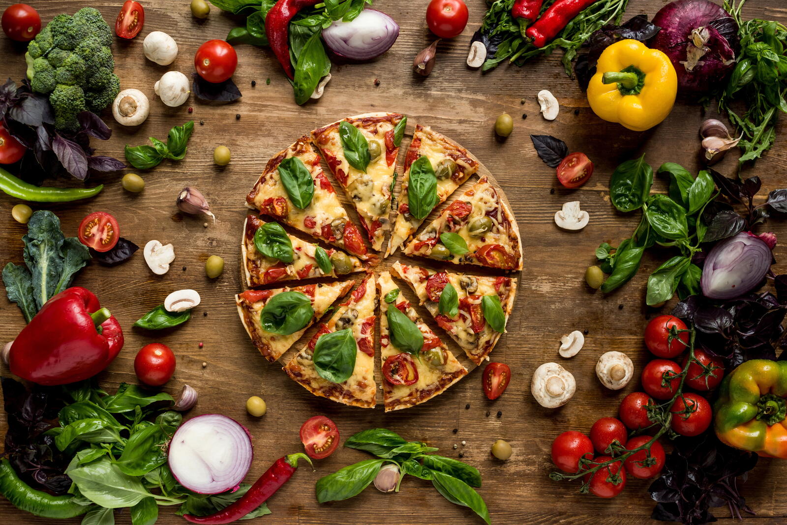 Wallpapers pizza vegetables cheese on the desktop