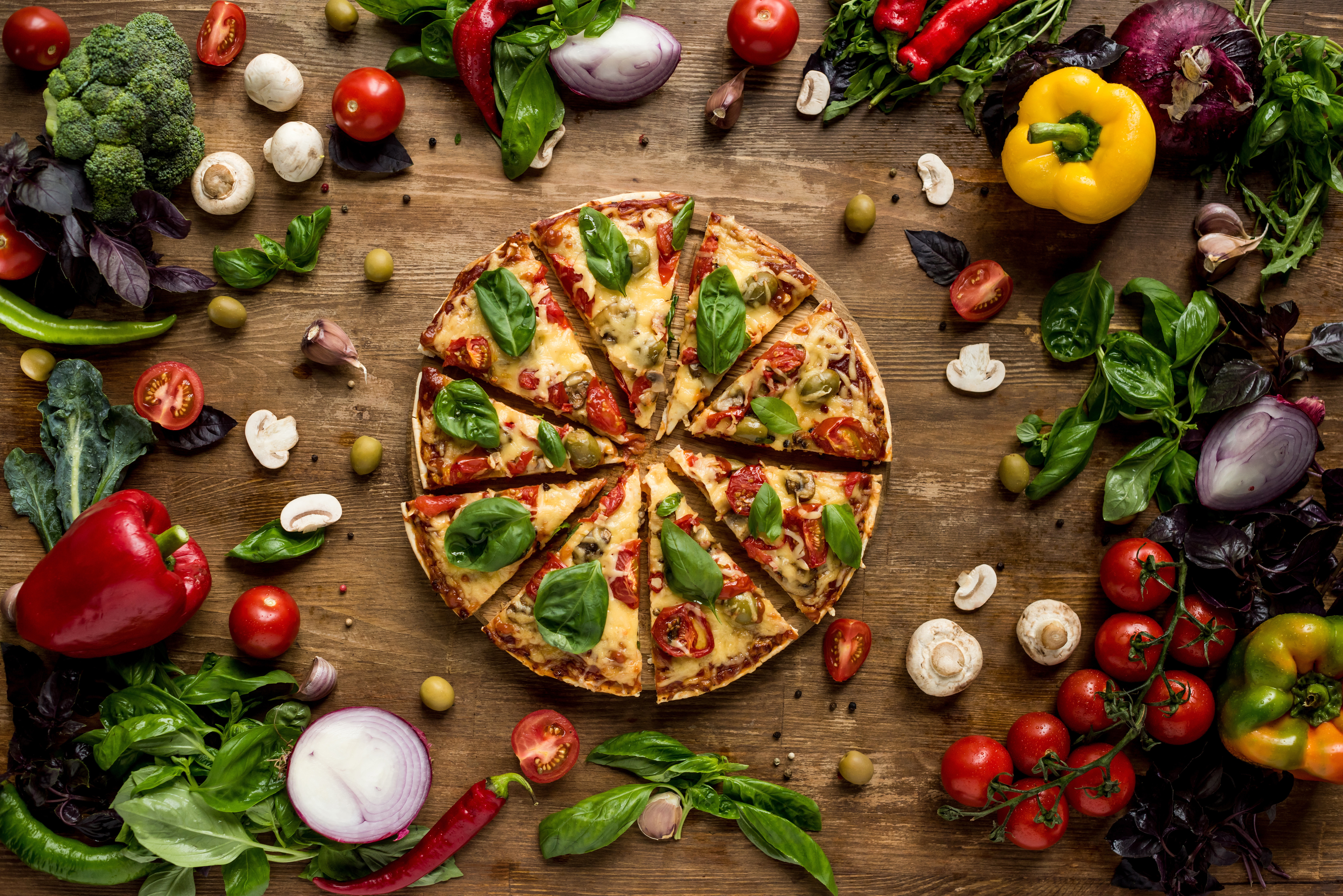Фото бесплатно пицца, овощи, сыр