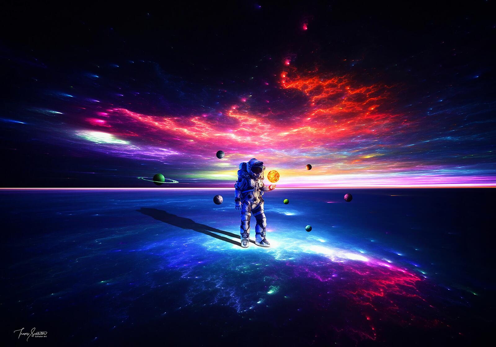 Wallpapers the astronaut to the surface rendering nebula on the desktop