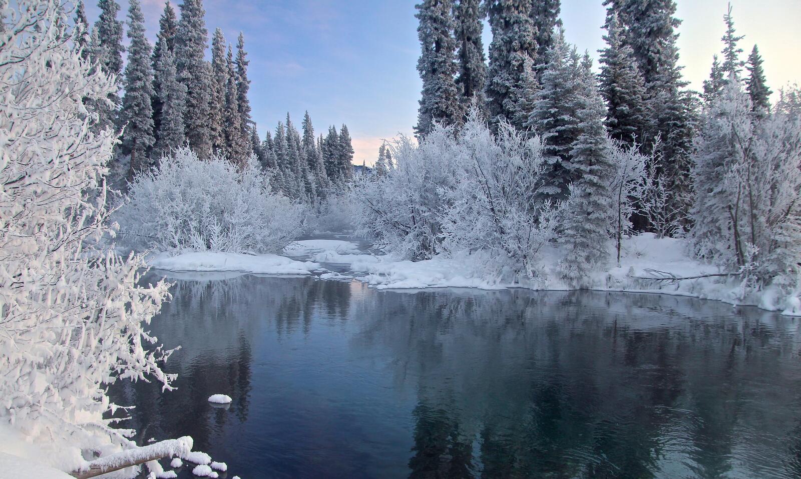 Обои зимний пейзаж река зима на рабочий стол