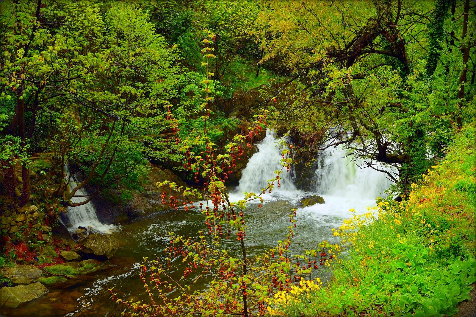 Wallpapers magical river waterfall autumn on the desktop