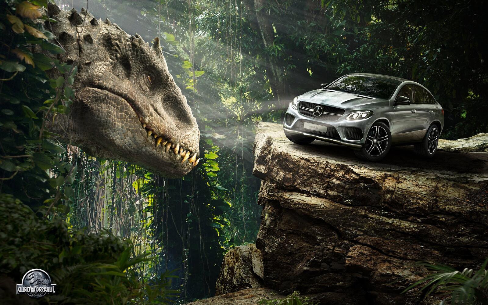 Обои Mercedes Benz тиранозавр джунгли на рабочий стол