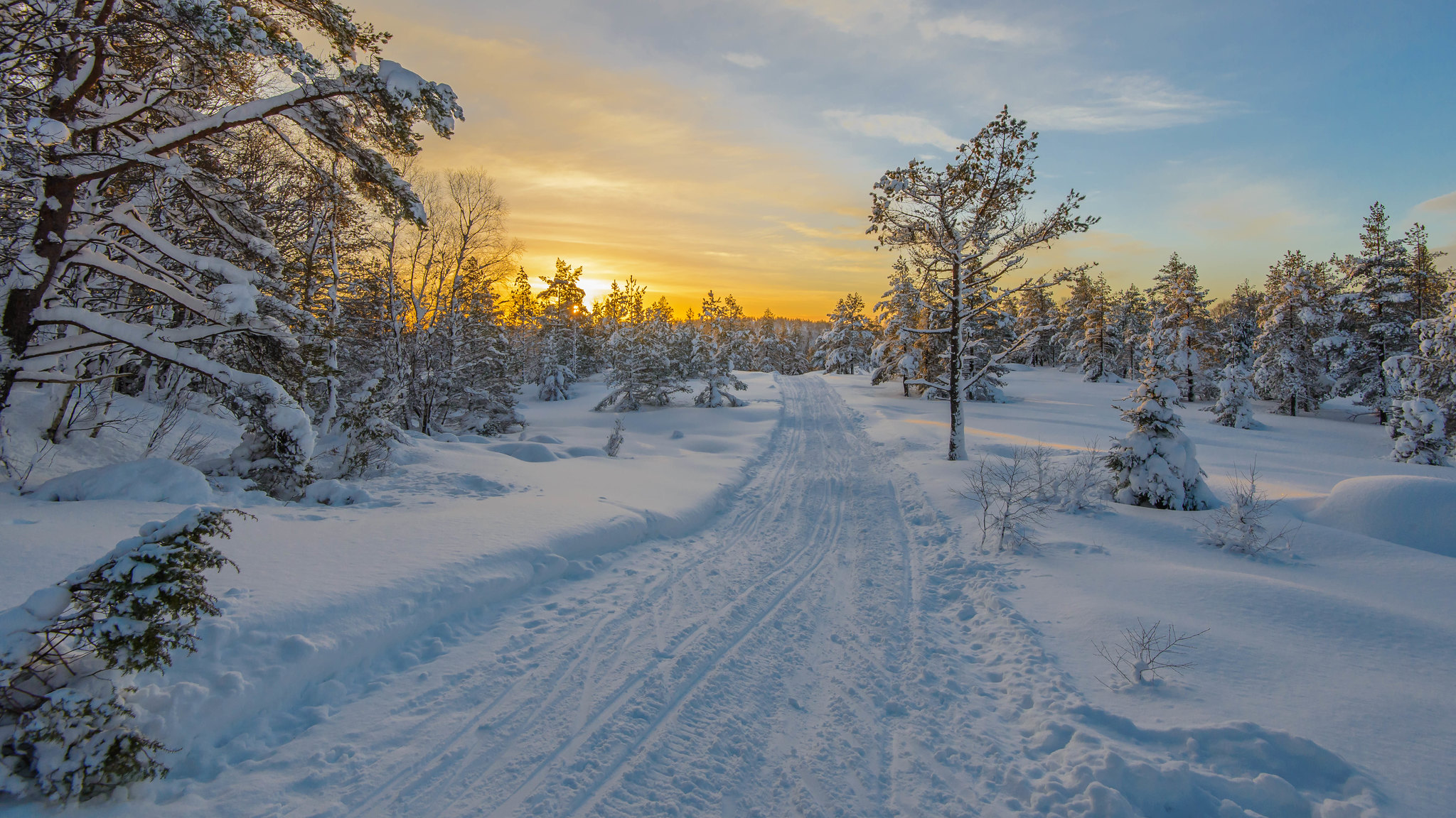 Скачать фотографию закат, зима, норвегия