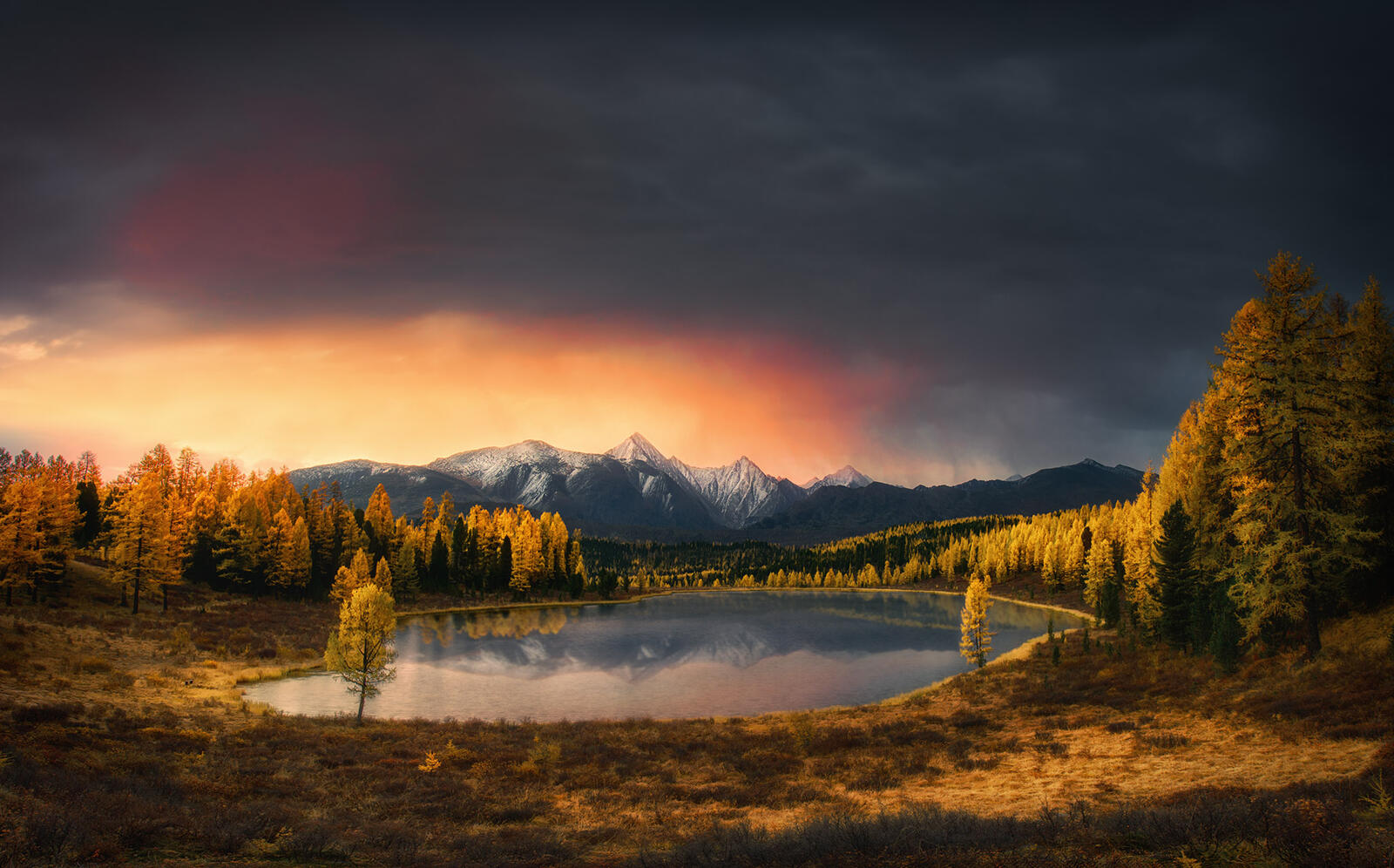 Wallpapers Golden autumn in Altai mountain lake on the desktop