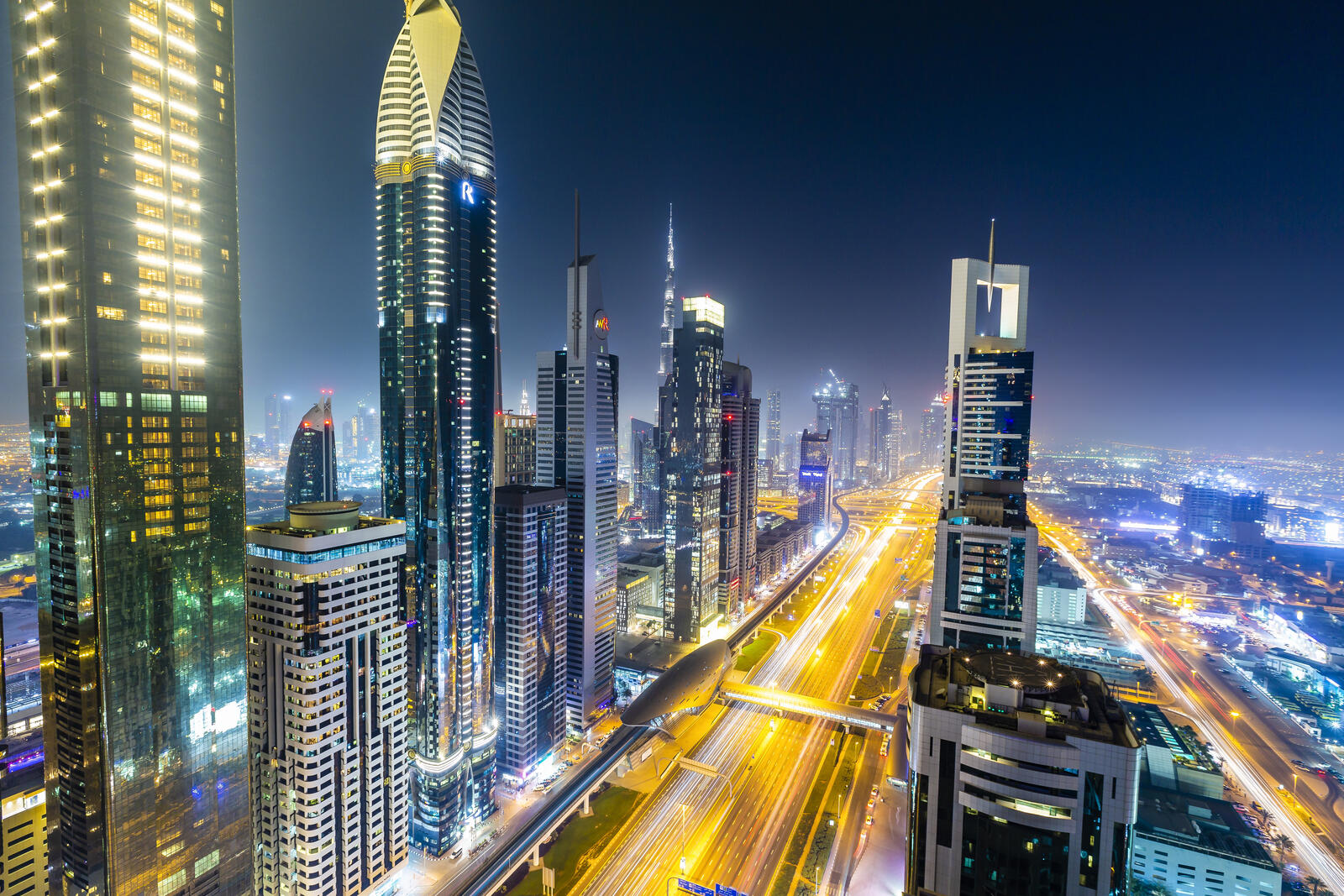 Обои Ночной город Дубай ОАЭ ночь ночные города на рабочий стол