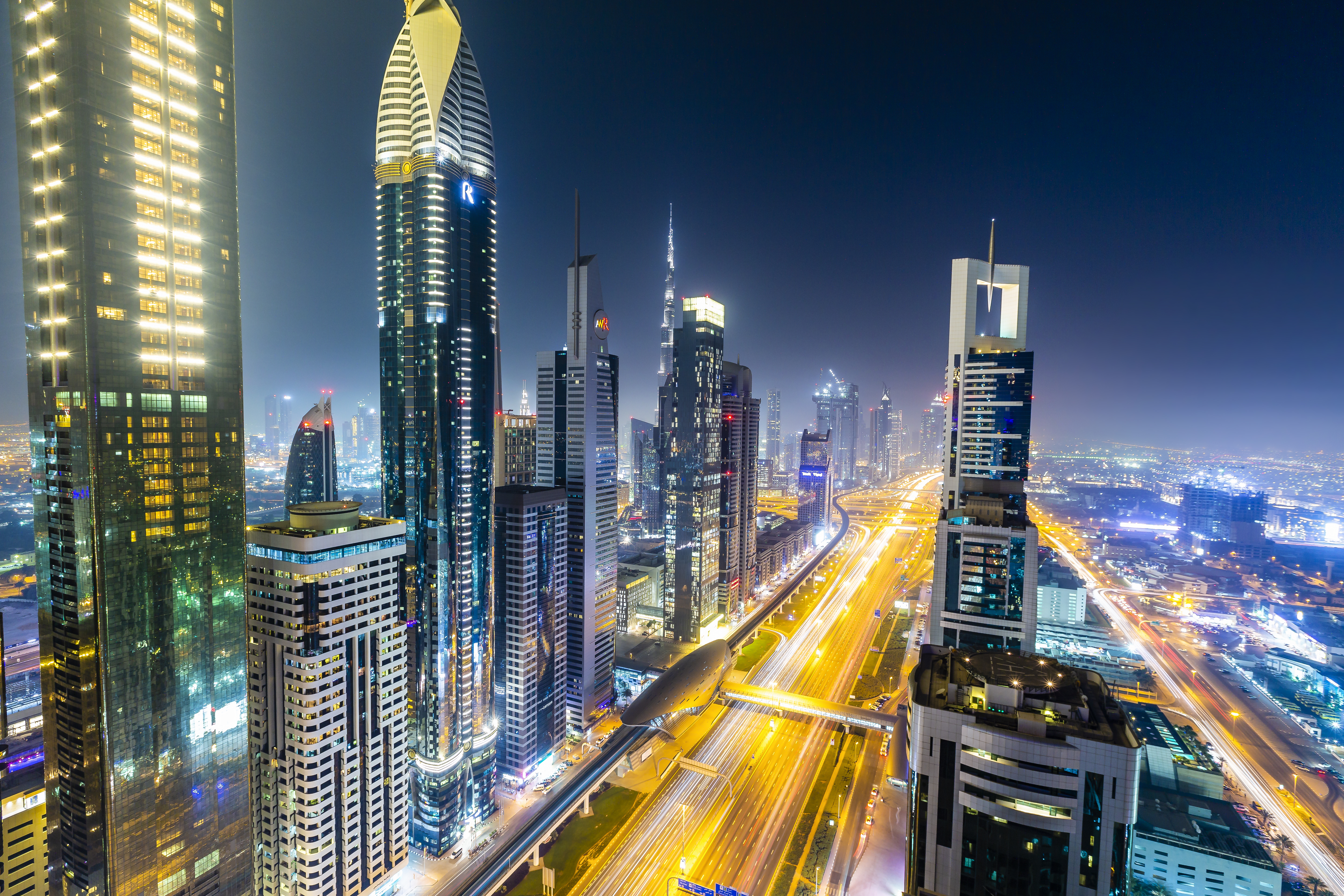 Обои Ночной город Дубай ОАЭ ночь ночные города на рабочий стол