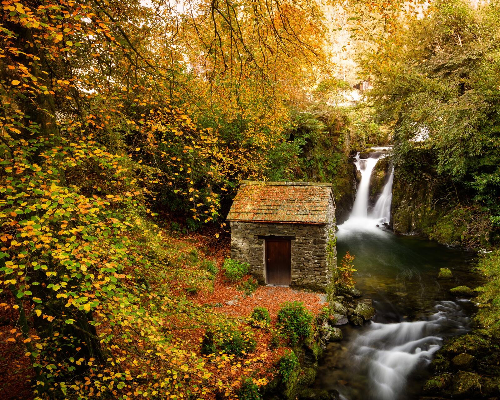 Wallpapers Rydal Hall Grotto waterfall Lake District on the desktop