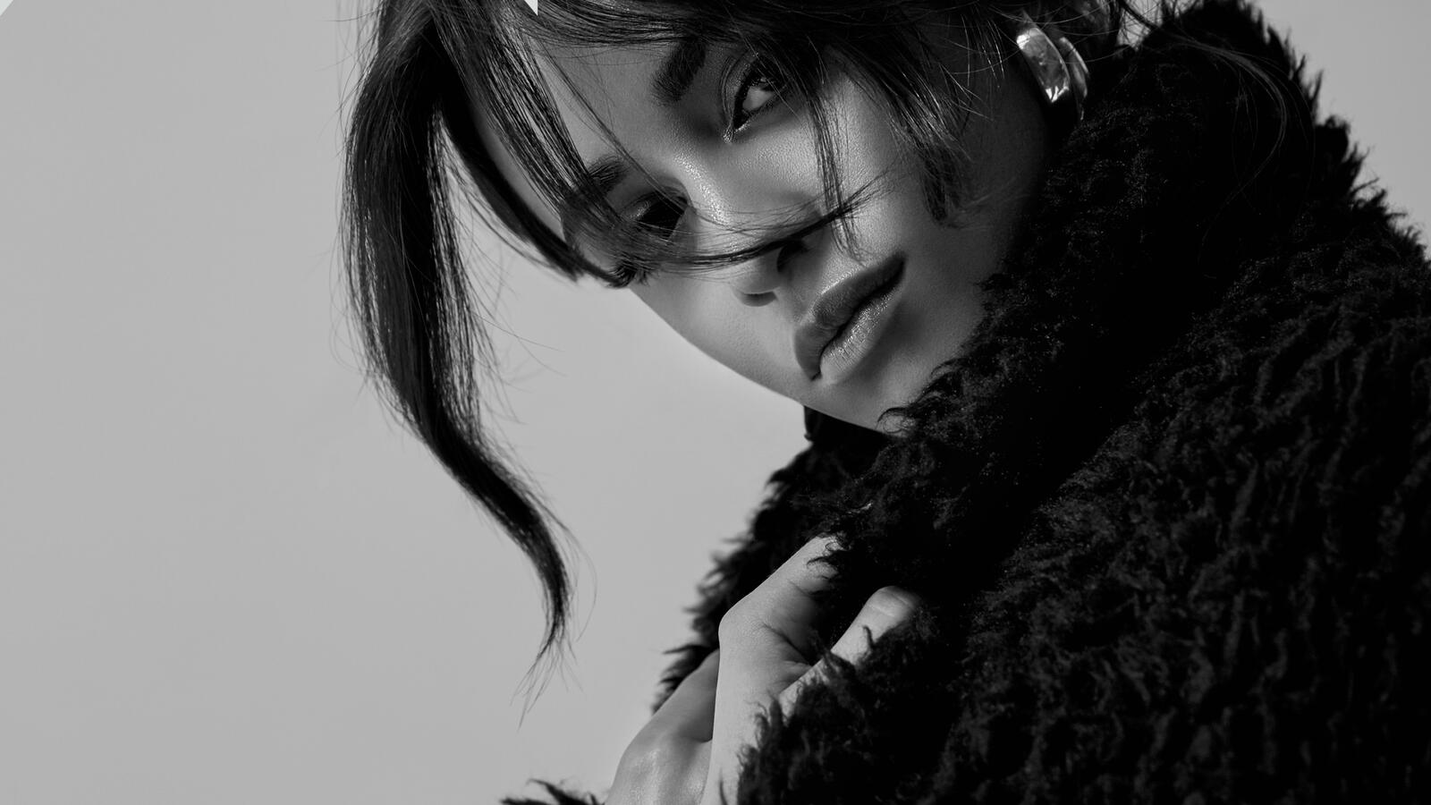 Wallpapers black and white Camila Cabello photo session on the desktop