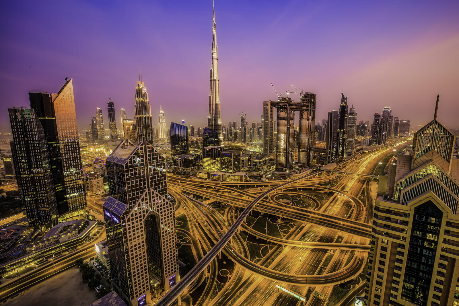 Обои Ночной город Дубай ОАЭ ночь на рабочий стол