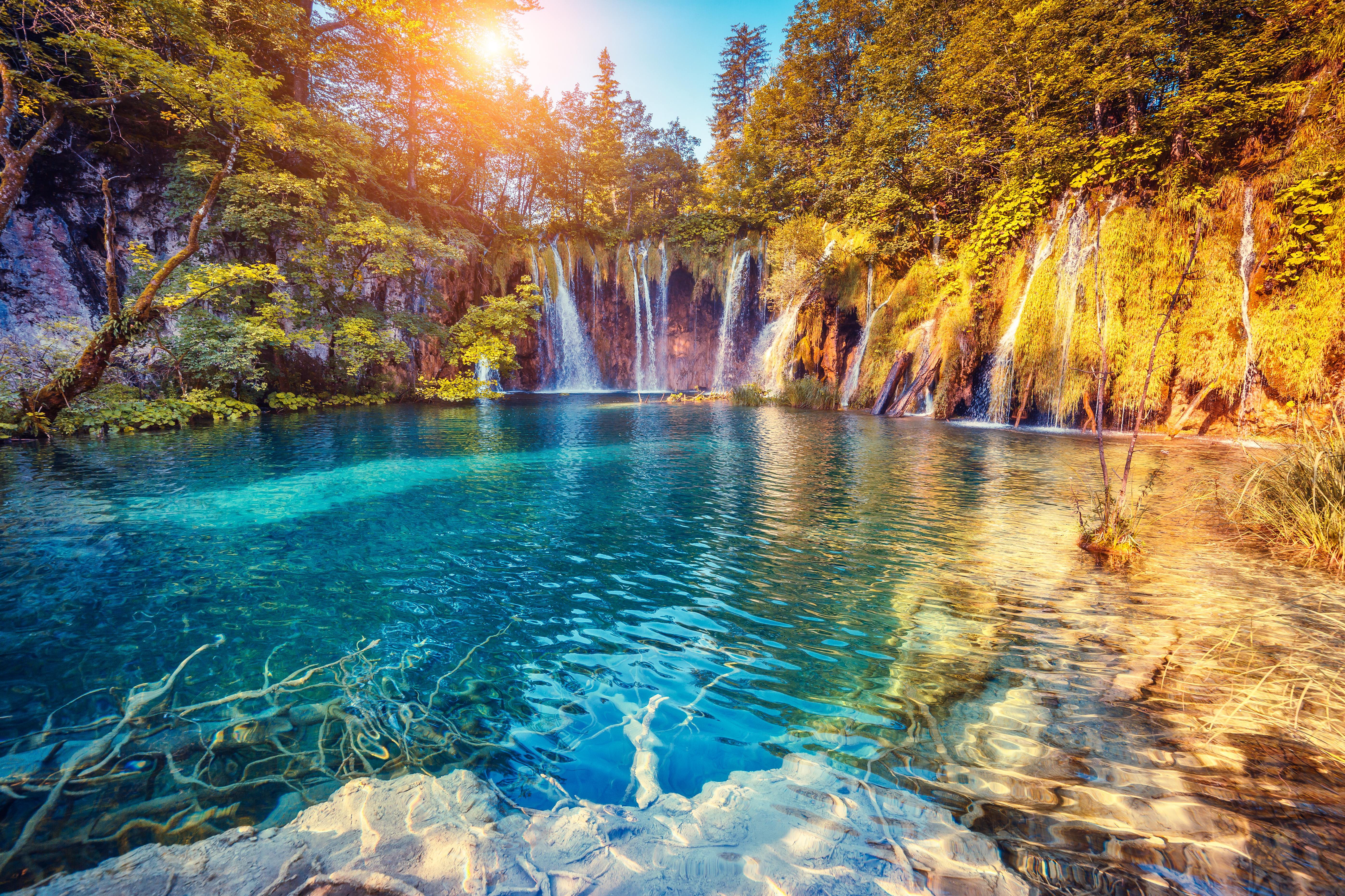Wallpapers Plitvice Lakes sun light national park on the desktop