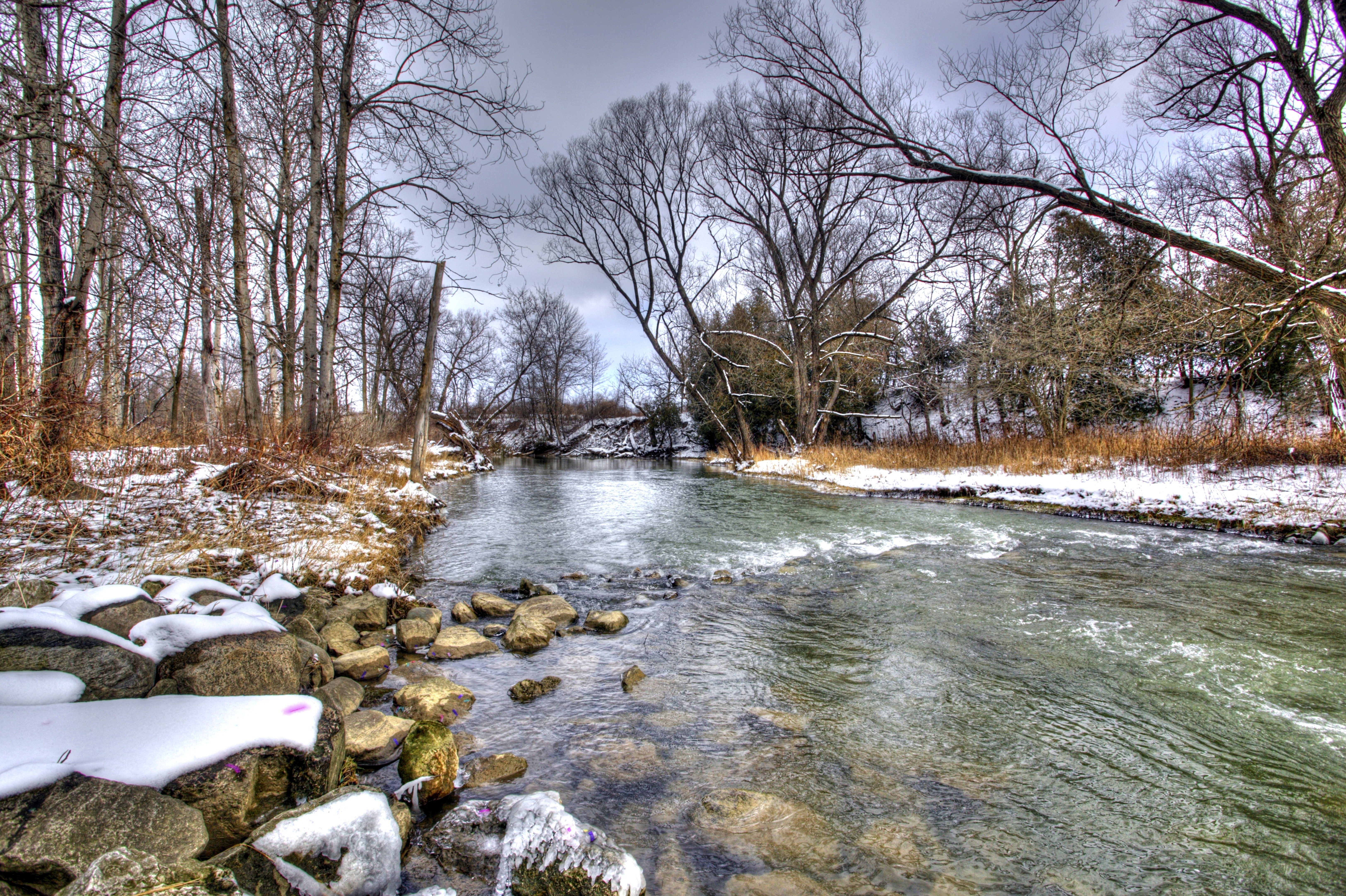 Фото бесплатно река, ранняя зима, деревья