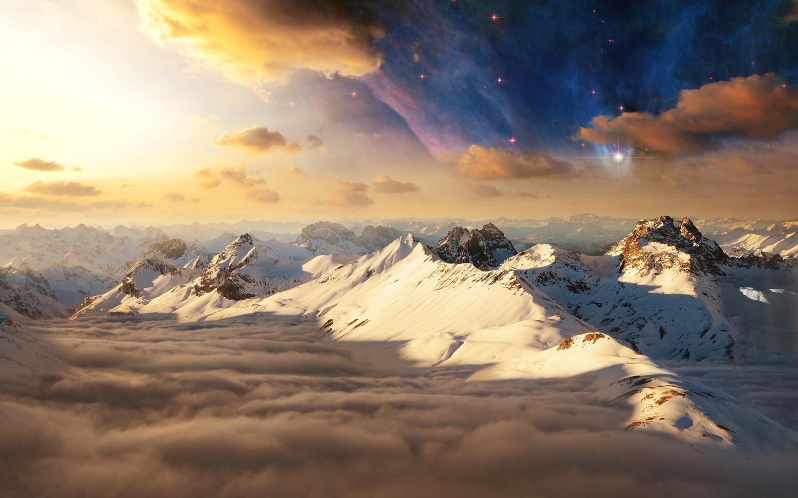 Wallpapers mountains nebula clouds on the desktop