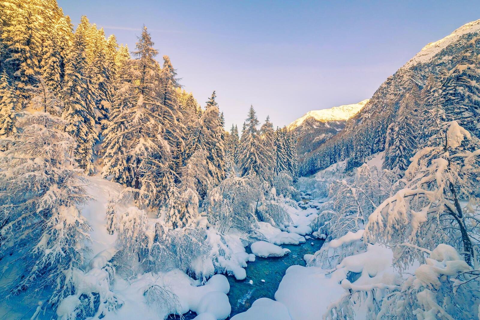 Wallpapers winter mountains river on the desktop