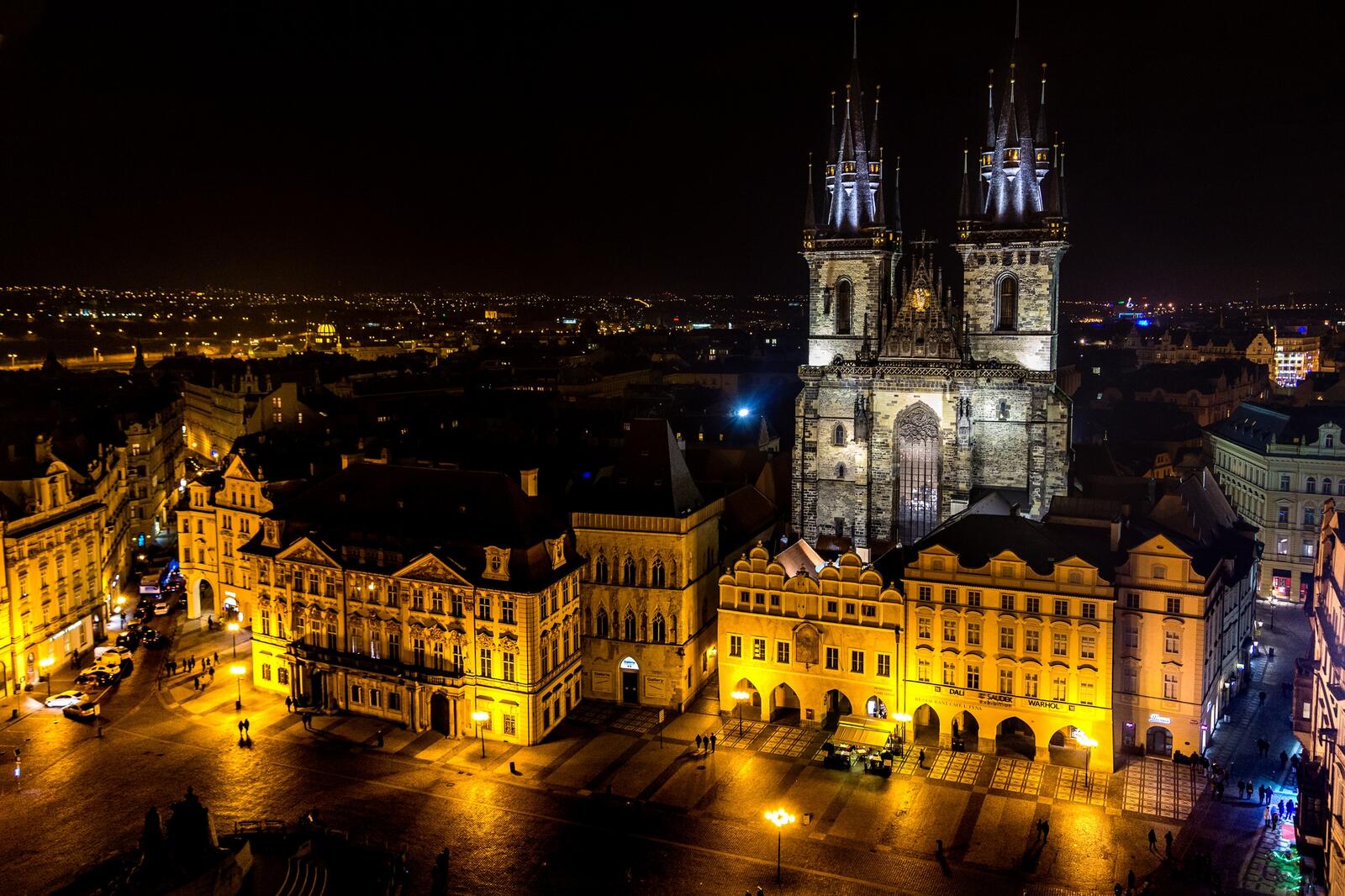 Обои Прага освещение городская площадь на рабочий стол