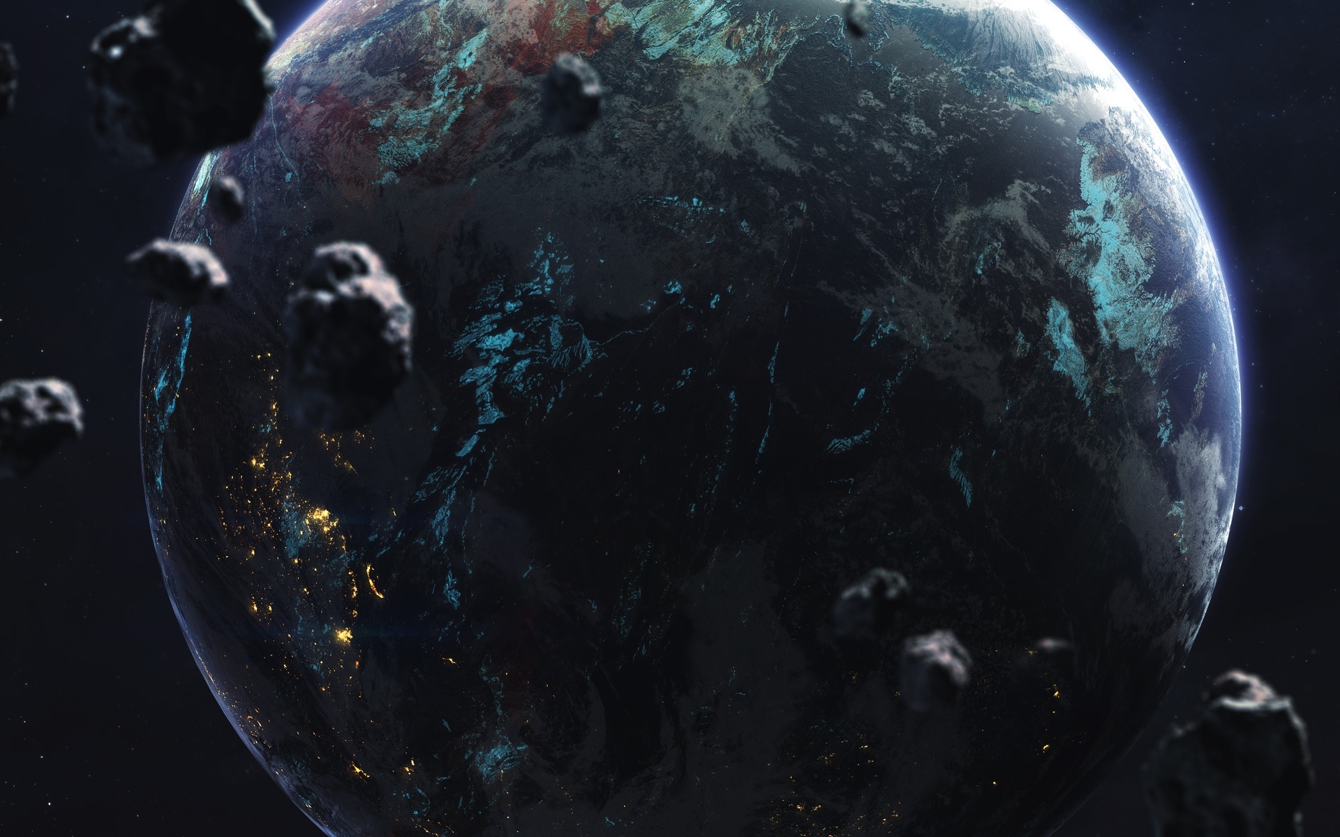 Бесплатное фото Астероидная атака планеты