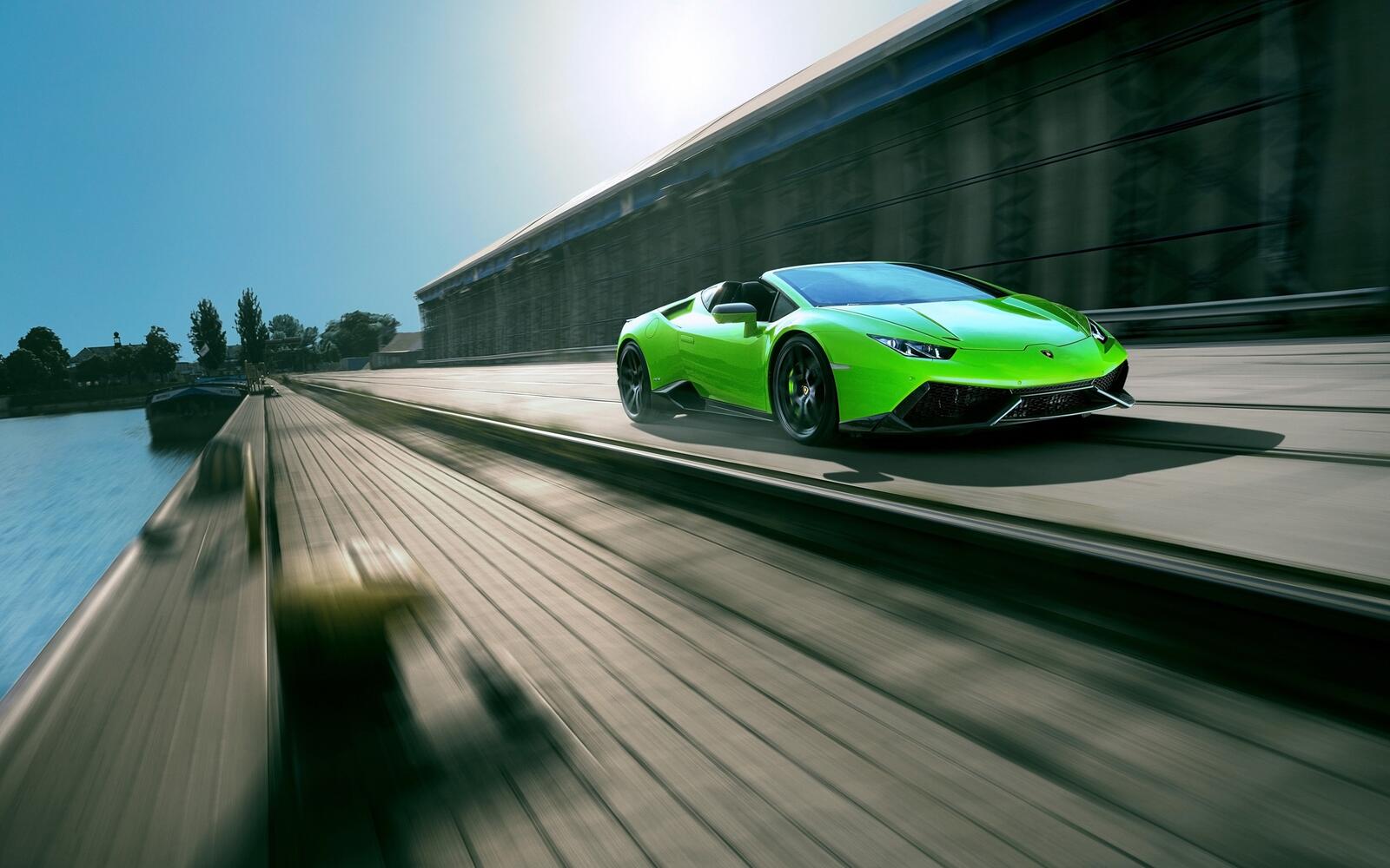 Wallpapers Hurukan Lamborghini green road on the desktop