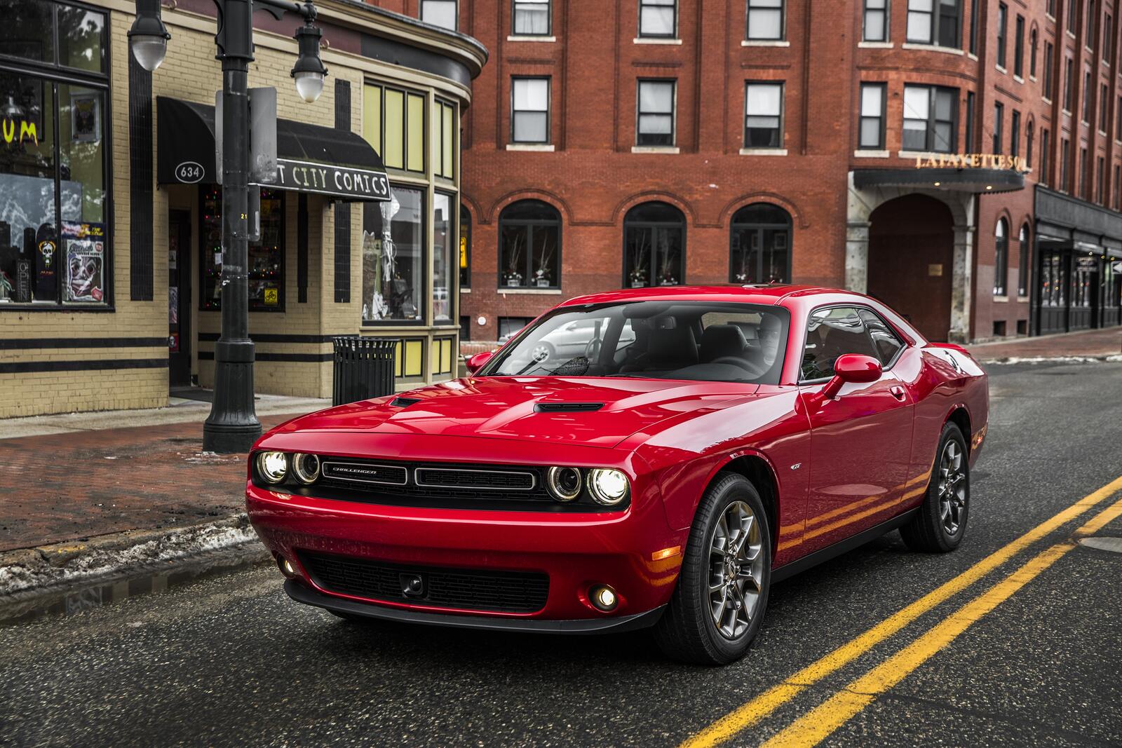 Wallpapers Dodge Challenger red view from front on the desktop