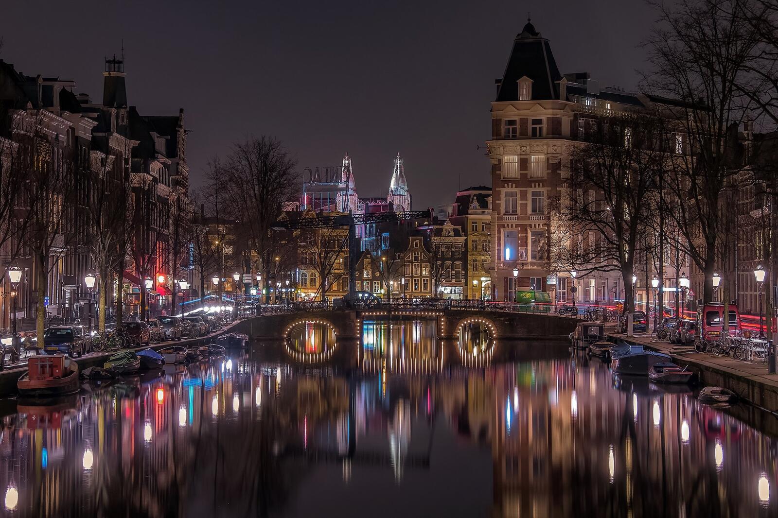 Обои Нидерланды город освещение на рабочий стол