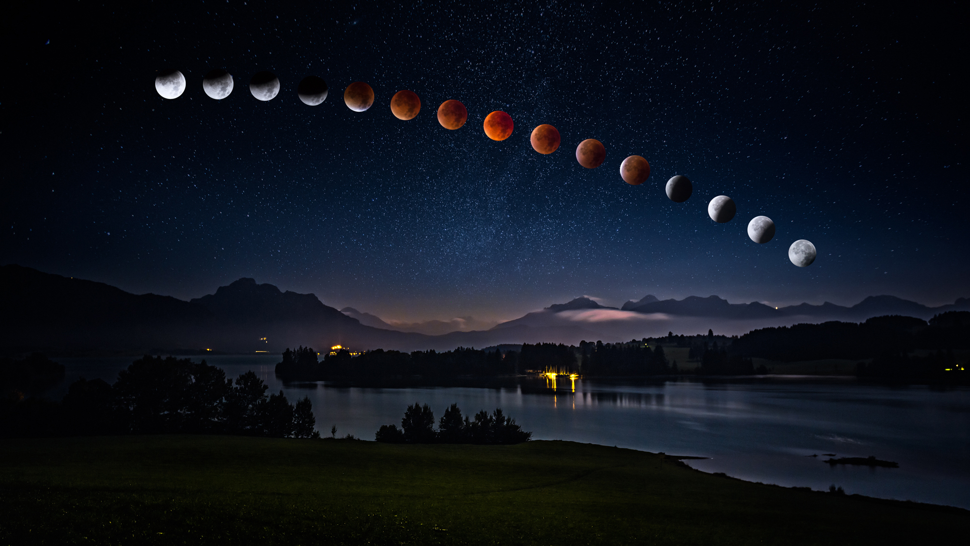 Фото бесплатно Lunar Eclipse, Forggensee, Bavaria