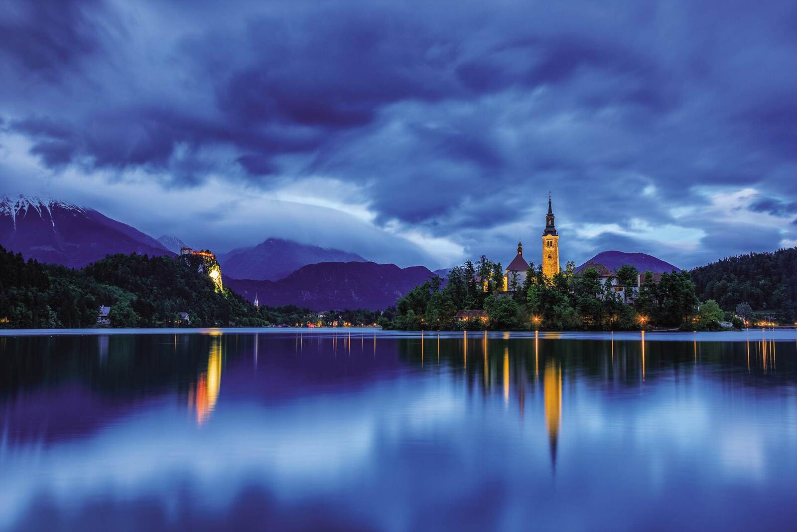 Wallpapers Lake bled Slovenia dusk island on the desktop
