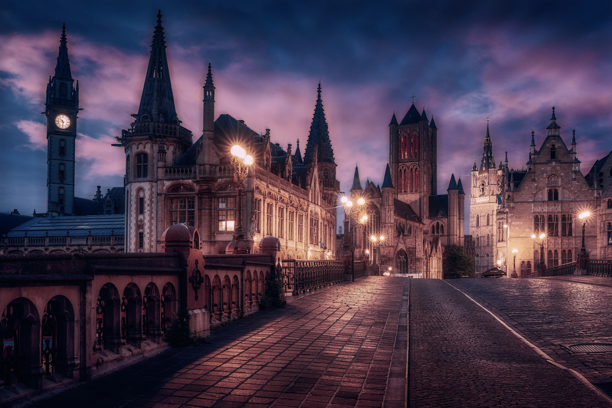 Обои ночной город город во Фландрии Бельгия - бесплатные картинки на Fonwall