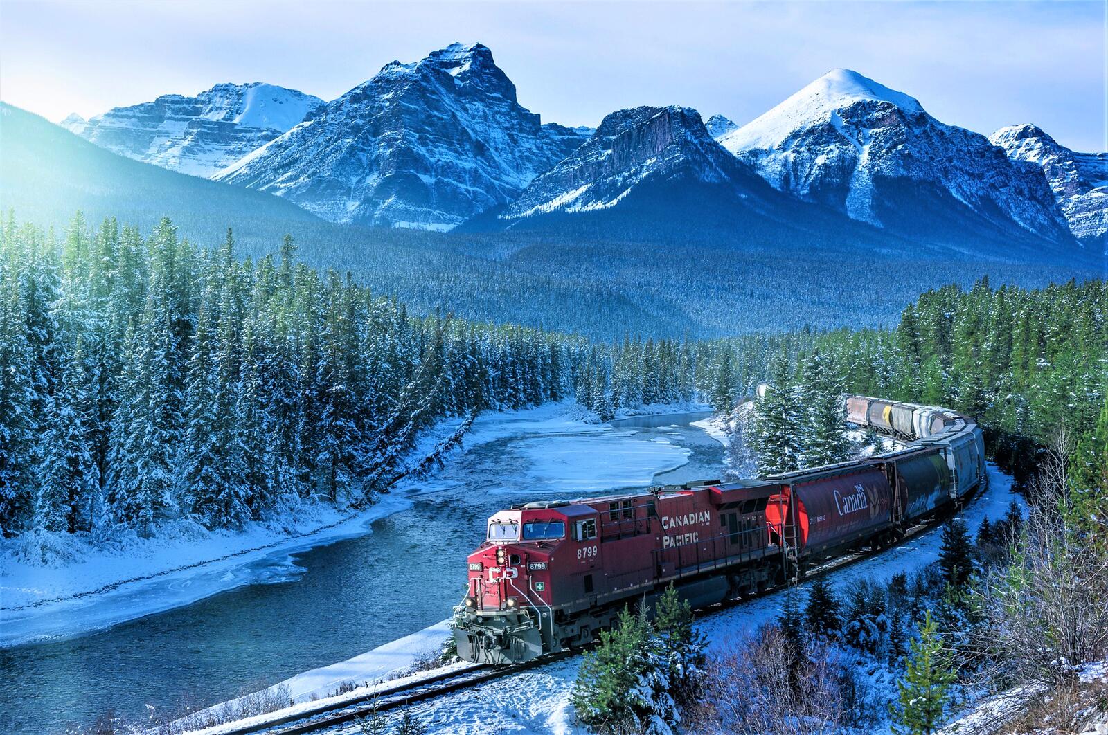 Wallpapers Train mountains snow on the desktop