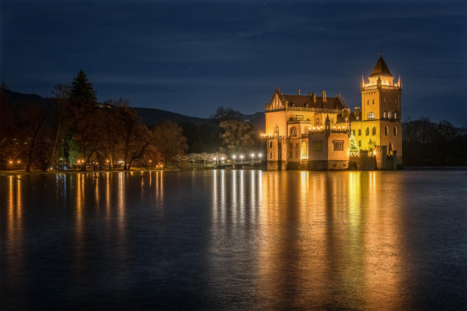 免费照片阿尼夫城堡在夜间