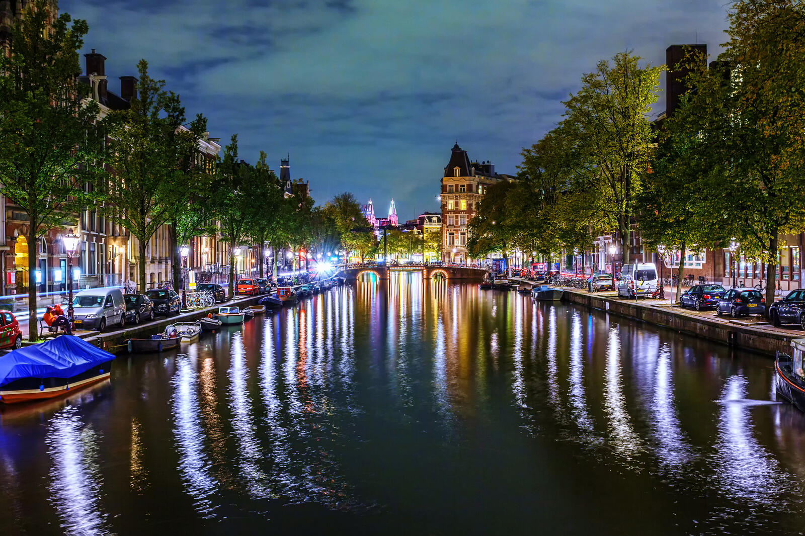 Обои Нидерланды ночной город канал на рабочий стол