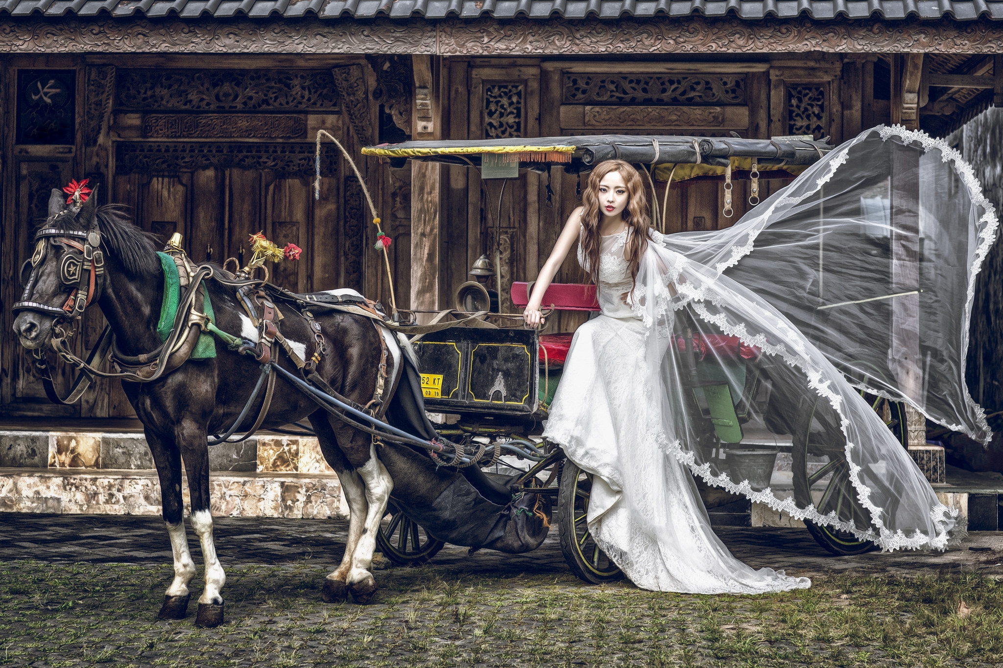 Обои лошадь невеста девушки на рабочий стол