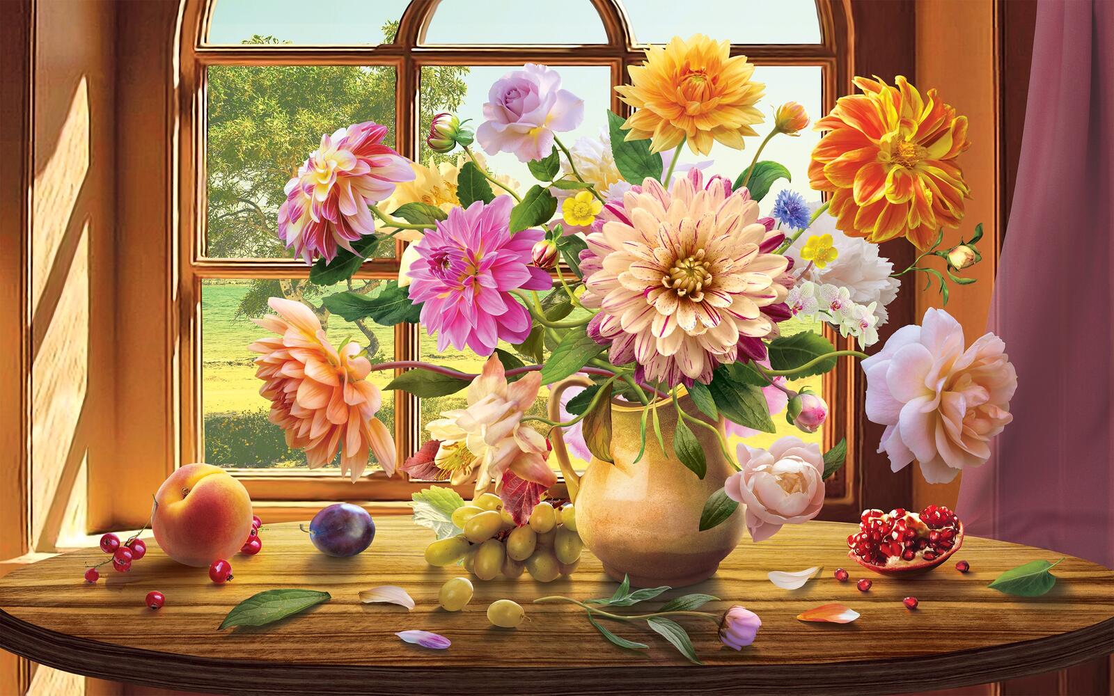 Wallpapers window table vase on the desktop
