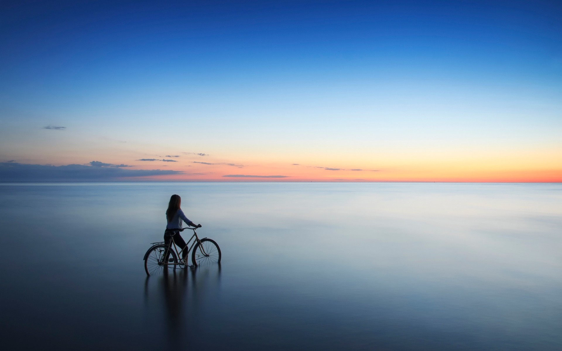 Wallpapers women outdoors sea bicycle on the desktop