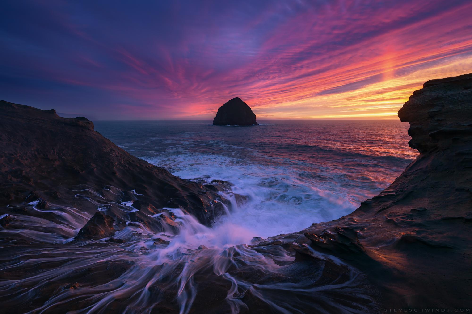 Wallpapers Water from the downgoing waves at Cape Kiwanda Oregon sunset on the desktop