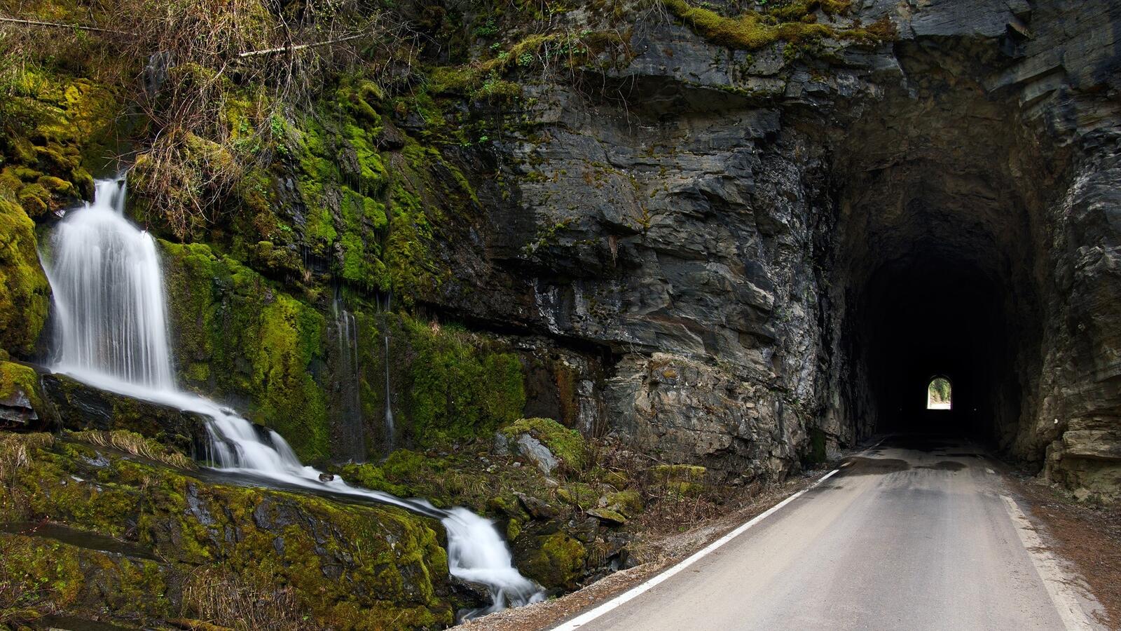 Wallpapers waterfall tunnel road on the desktop