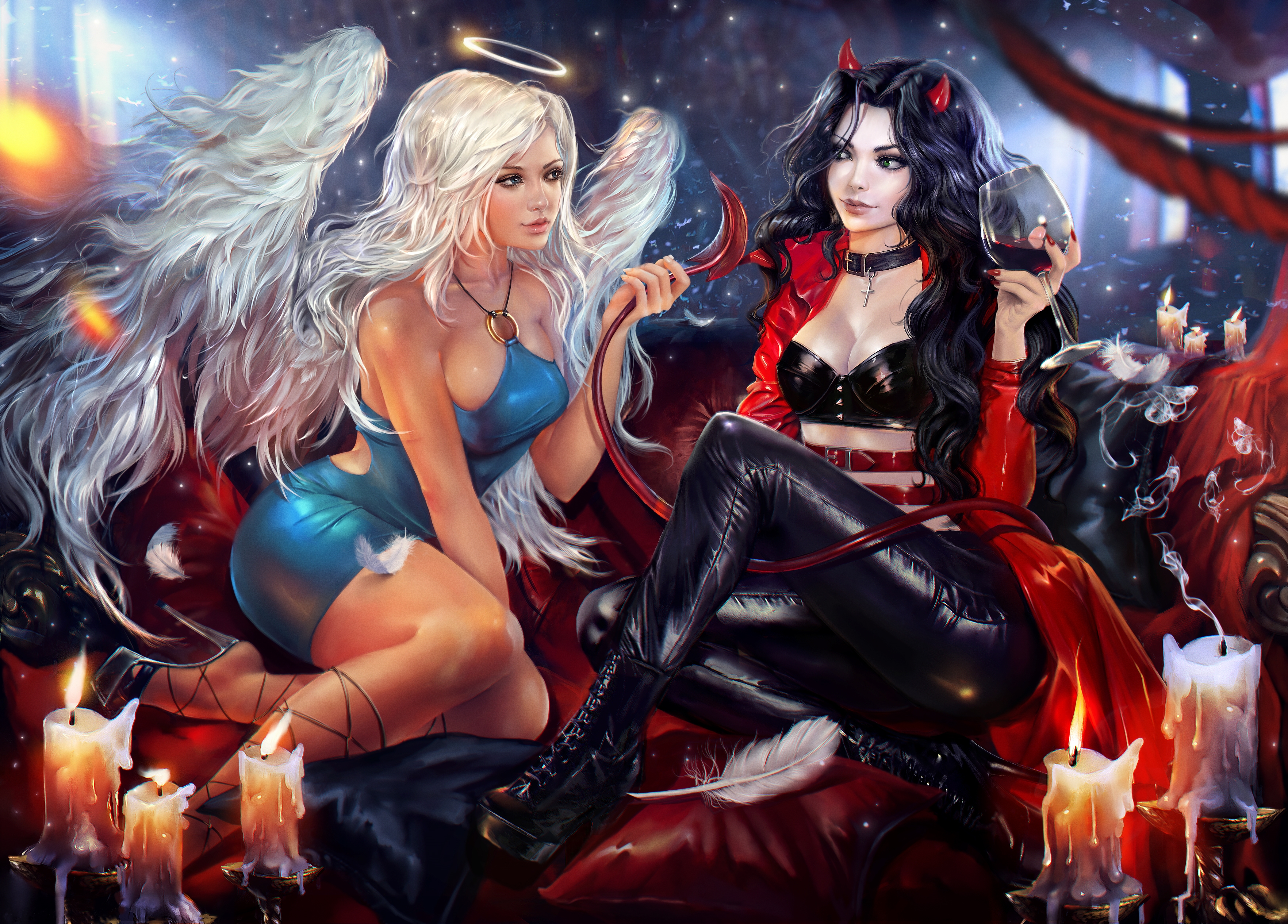 Фото бесплатно ангел и демон, девушка, девушки