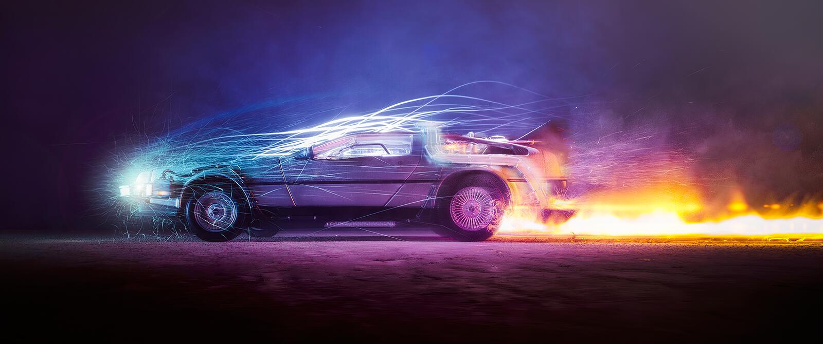 Wallpapers Car lights Flames Back to the future on the desktop