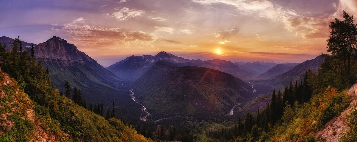 Sunset in the mountains and the river