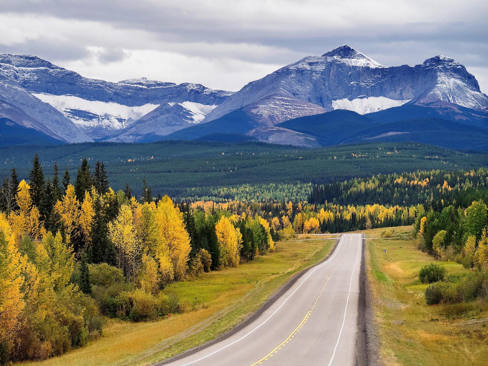 Обои Канадские Скалистые горы дорога осень на рабочий стол