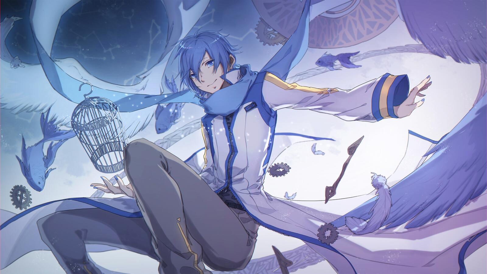 Wallpapers vocaloid kaito blue scarf on the desktop