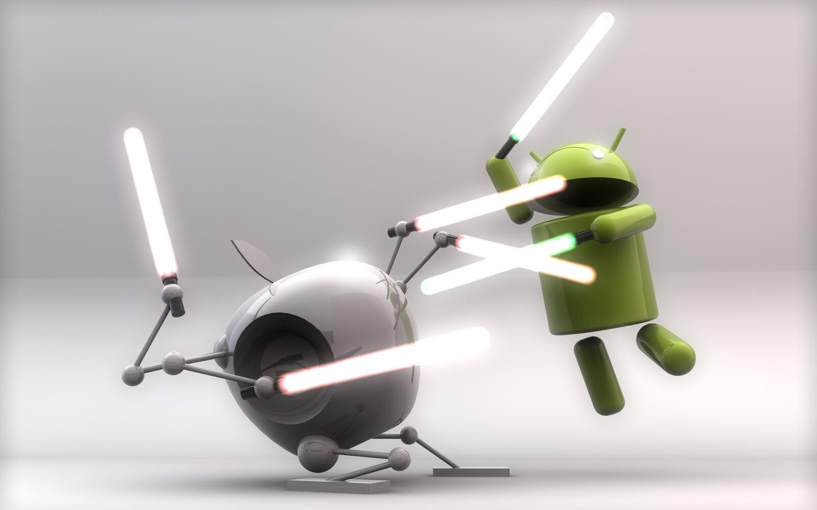 Обои Android против Apple битва роботы на рабочий стол
